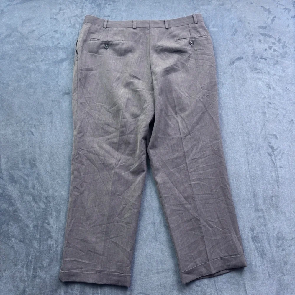Lauren Ralph Lauren Mens Gray Herringbone Pleated Cuffed Dress Pants 39x28.5